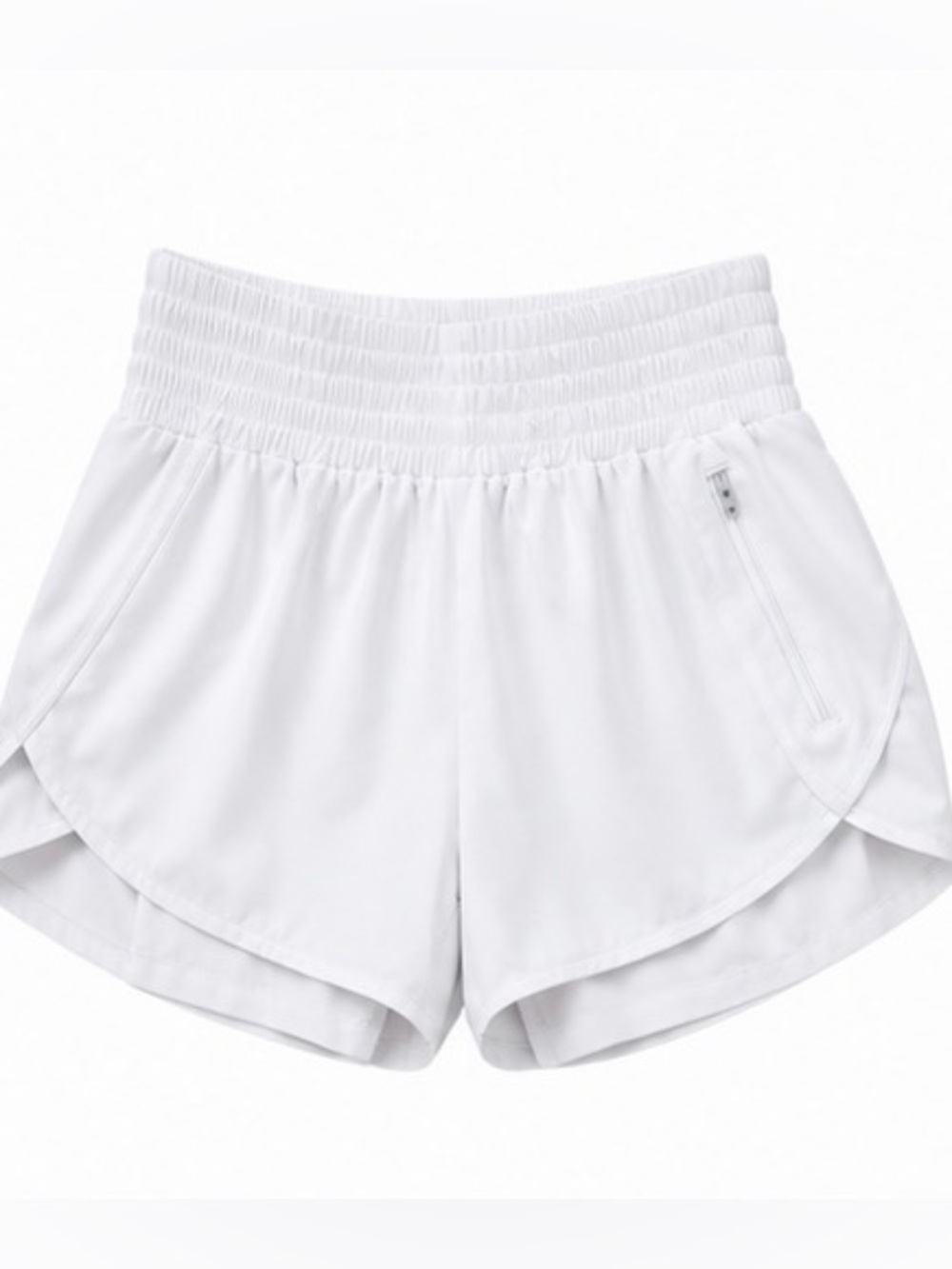 Amazon Women's White Athletic Shorts with Smocked Waist and Zip Pocket - White